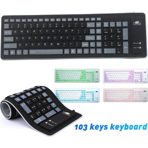 103 Keys Wired Mechanical Keyboard Soft Silicone Foldable Gaming Keyboard for Computer Laptop Dustproof Replacement Keyboard