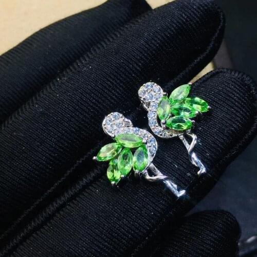 Romantic couple bird natural green Tsavorite gem stud earrings 925 silver Natural green garnet earring girl party gift jewelry