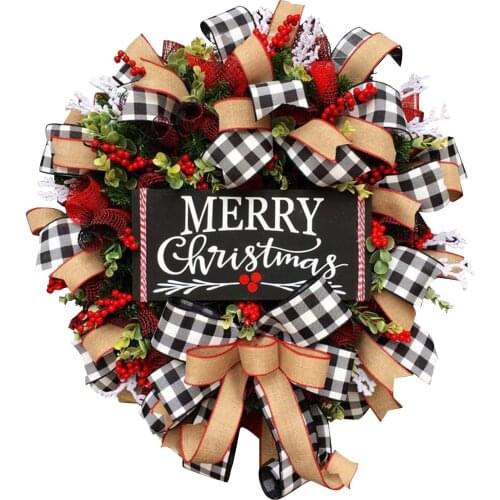 Christmas Buffalo Check Wreath Christmas Holiday Festival Window Wall Wreath D1