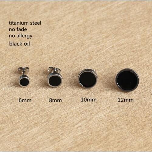 Titanium Black Oil 6mm 8mm 10mm 12mm Stud Earrings 316 L Stainless Steel No Fade No Allergy