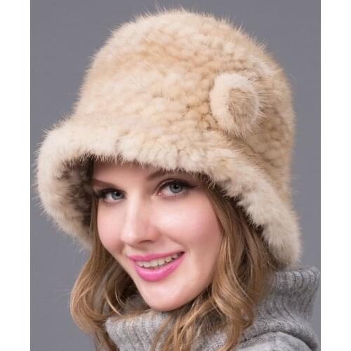 High Quality Keep Warm Mink Woven Fur Hat Fashion Versatile Warm Top Hat Womens Rose Fur Bucket Cap 2021 Winter Free Shipping