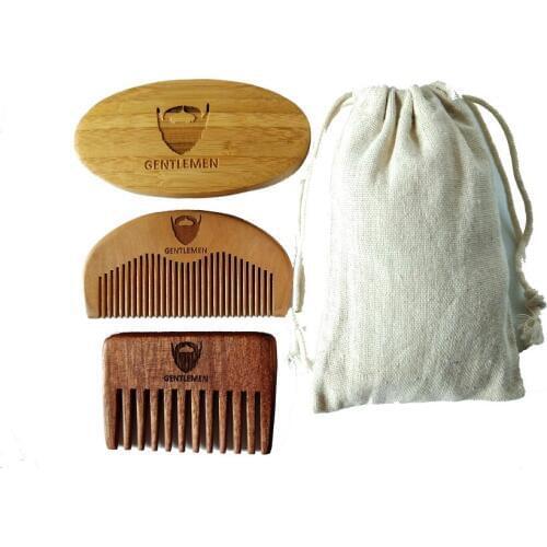 Bamboo Wood Boar Bristle Beard Brush Wide/Fine Tooth Comb For Gentlemen Gift Mustache/Hair Brush Linen Bag Can Engrave Logo