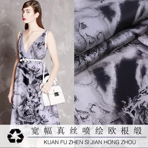 Silk organza satin fabric digital printing silhouette silkworm satin dress silk cloth dress custom fashion materials