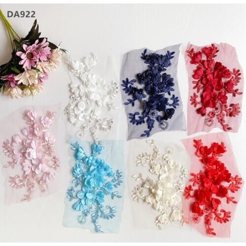 Bridal Beaded Flowers Embroidery Patches Sticker lace collar pearl beads 3D flower applique wedding Boutonniere Patches DA922