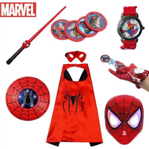Disney Marvel Spider Man LED Mask Launcher Gloves Watch Cape Set Superhero Sword Children Cartoon Toys Kid New Year Gift CosplED