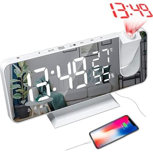 LED Digital Projection Alarm Clock Table Electronic Desktop Clocks with FM Radio Thermometer USB Time Projector Bedside Clock