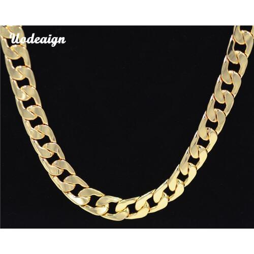 Uodesign Hip Hop Men Necklace Chains Fashion Solid Gold Color Filled Curb Cuban Long Necklace DIY Chain Unisex Jewelry