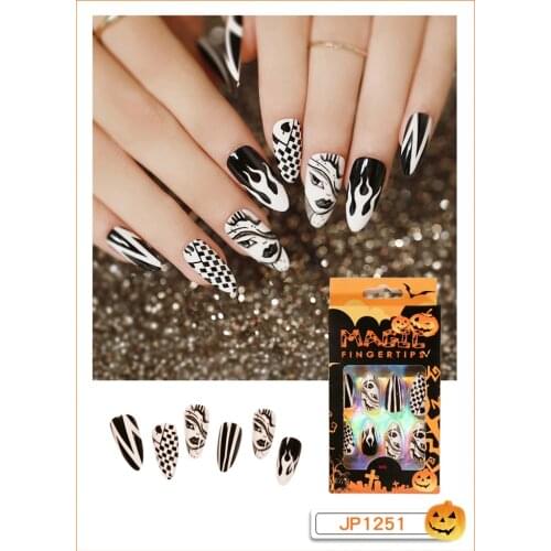 High Quality 24pcs False Nail Patch Glue Type Removable Long Paragraph Fashion Manicure Save Time Fake Nail Patch