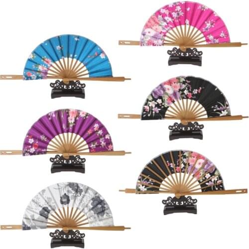 Japanese Flower Pocket Folding Hand Fan Round Circle Party Decor Gift