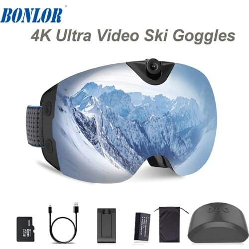 4K Ultra Video Ski-Sunglass Goggles Camera with Super 1080P 60fps Video Recording Anti-Fog Snowboard UV400 Protection Lens