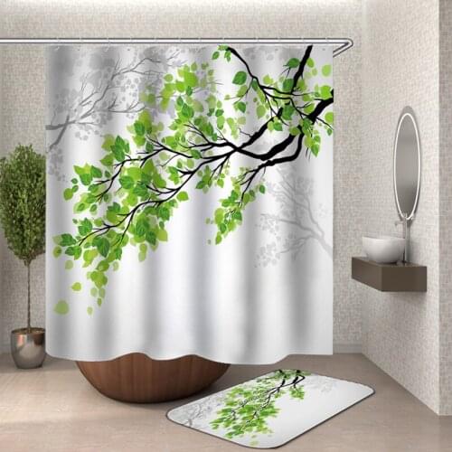Green branch shower curtain waterproof washable curtain bathroom drop shipping