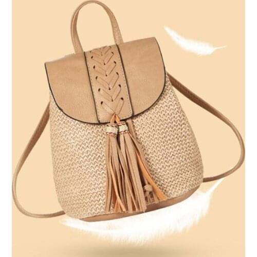 Lady hand bag new straw braided backpack woman tassel braided bucket bag single shoulder bag cross fashion womens bag