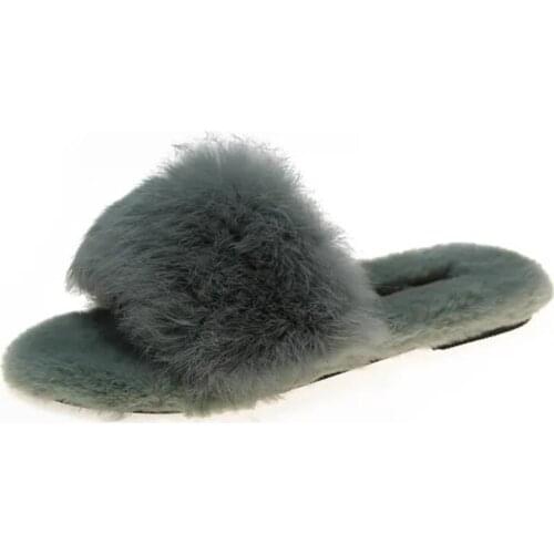 Autumn Winter Fur Slippers Women Indoor and Outdoor Cute Soft Fluffy Plush Flats Heel Comfortable Ladies Casual Shoes