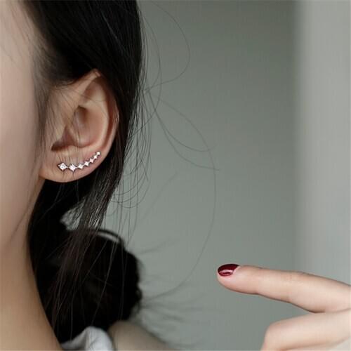 Korean 925 Sterling Silver Wedding Jewelry Fashion Crystal Stud Earrings For Women Pendientes eh746
