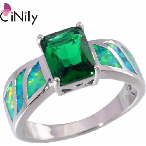 CiNily Created Green Fire Opal Green Quartz Silver Plated Wholesale Fashion for Women Jewelry Gift Ring Size 6 7 8 9 OJ5396