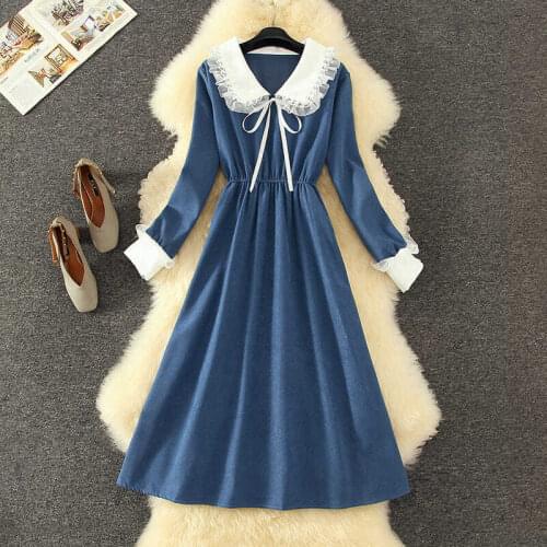Women 2021 Spring Autumn Fashion Solid Color Loose Dress Female Corduroy Bottoming Dresses Ladies Long A-line Vestidos M821