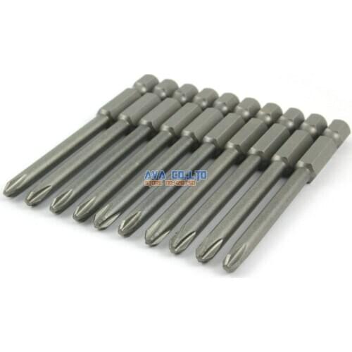 10 Pieces Magnetic Phillips Screwdriver Bit S2 Steel 1/4" Hex Shank 75mm Long 5.0mm Diameter PH2 (75mm x 5.0mm x PH2)