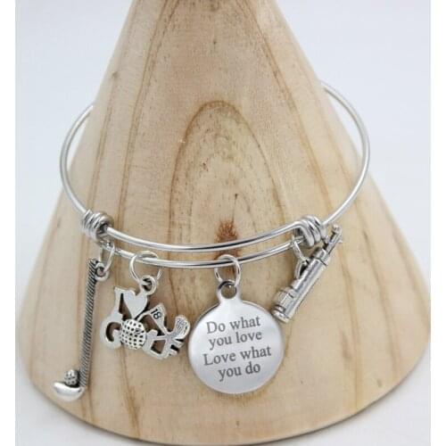 10PCS Stainless Steel Bracelet Wire Expandble Bangle Sport I love Golf Bag Charm Bracelet Bangle for Women Jewelry Gift