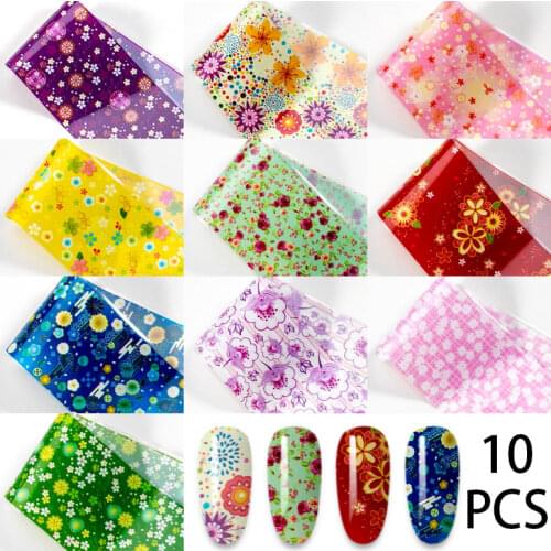 10 Style 4*20cm/set Flower Nail Foil Holo Nail Art Transfer Sticker Water Slide Nail Decals