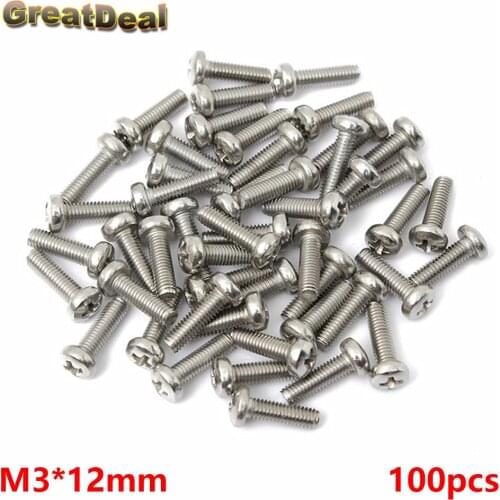 100x M3*12mm Screw M3x12mm Stainless Steel Screws Toys Computer Host Panel Mount Screw Phillips Cross Screws Repair Tools HY956