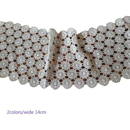 14cm Wide HOT Cotton White Embroidered flower lace fabric dubai sewing DIY trim wedding applique Ribbon collar guipure decor