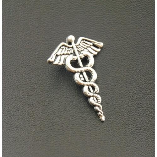 20pcs Silver Color Caduceus Medical Symbol Mercurial Staff with Winged Snakes Charms DIY Jewelry Findings A1053