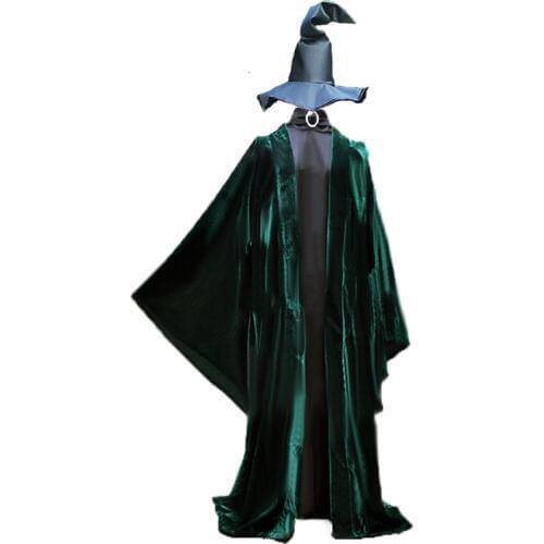 2019 Minerva McGonagall Dress Cosplay Costume Dark Green Cloak Trench Cloak+Hat