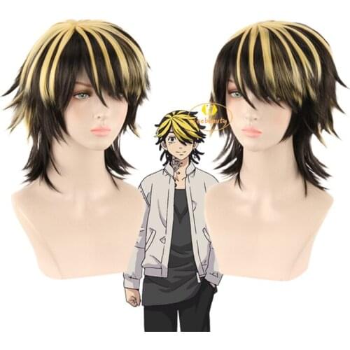 2021 New HOT Anime Tokyo Revengers Kazutora Hanemiya Cosplay Wig Black mix Yellow Wig Tokyo Manji Gang Captain Cosplay Party