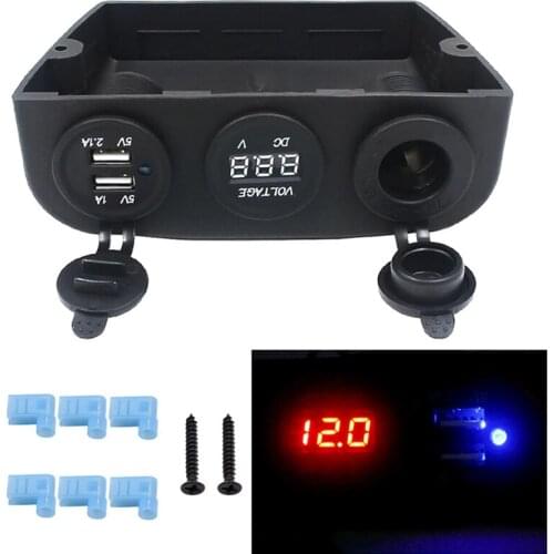 2in1 3-hole Tent Socket Voltmeter USB Car Charger Universal Auto Cigarette Lighter Motorcycle Power Adapter Accessories 12V 24V