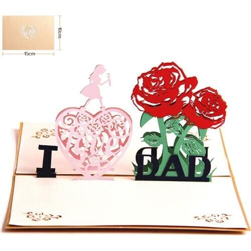 3D Laser Cut Handmade Show Heart Girl I Love Dad Blessing Greeting Card Fathers Day Daddy Birthday Thanksgiving Creative Gift