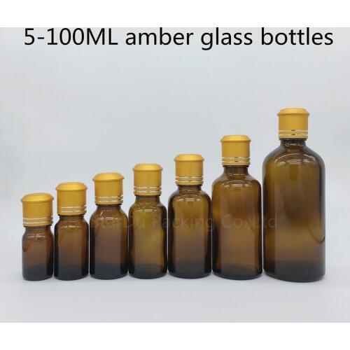5ml 10ml 15ml 20ml 30ML 50ml 100ml amber Glass Bottle, Vials Essential Oil Bottle with Decorative pattern cap 480pcs/lot