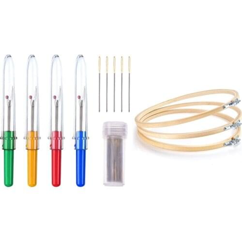 50 Pack Cross Stitch/ Embroidery Hand Needles, 4 Pieces Seam Ripper & 3 Pieces 10 Inch Round Wooden Embroidery Hoops
