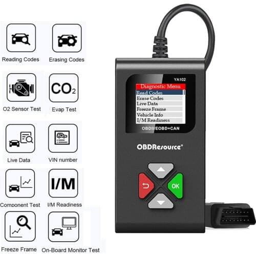 YA102 12V Automotive Tester Check Engine Error Code Reader OBD 2 Scan Tools Multi-Language Lifetime Free Update Work Powerful