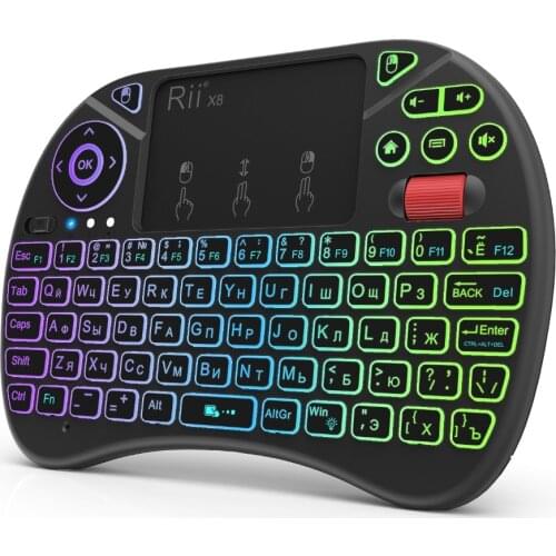 Rii X8+ 2.4GHz Mini Wireless Keyboard With Touchpad Voice Search LED Backlit Rechargable Li-ion Battery For Android TV box PC