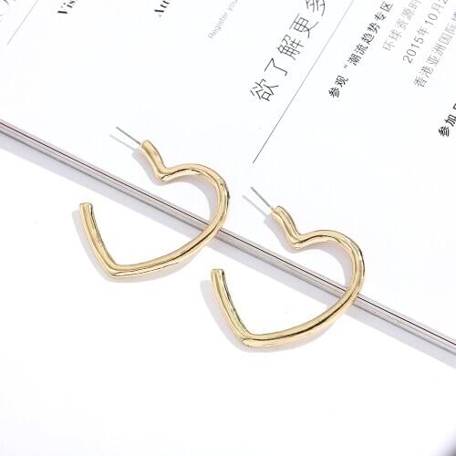 Oversize Geometric Stud Earring For Women Punk Style Big Heart Round Crircle Hollow Gold Metal Earring Boho Vintage Jewelry