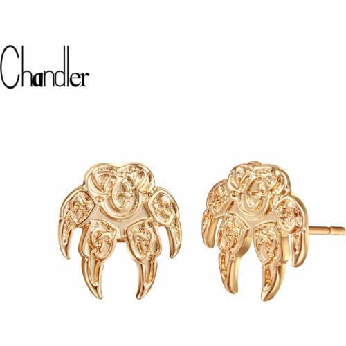 Chandler Wolf Paw Earring Punk Pagan Talisman Stud Earring Viking Slavic Jewelry Unisex Gold Color Plate Amulet Accessary