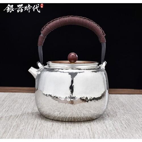 Ag999 Sterling Silver Teapot Hand-Carved Kitchen Utensils Handmade Coffee Tea Pot
