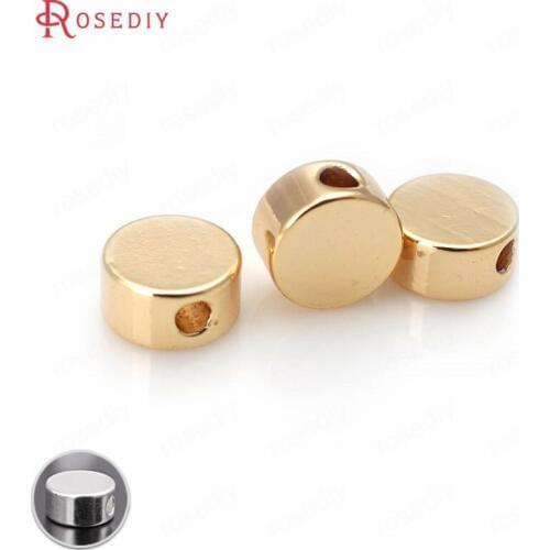 D202)20 pieces 5x3mm 24K Champagne Gold Color Plated Brass Round Flat Bracelet Spacer Beads High Quality Jewelry Accessories
