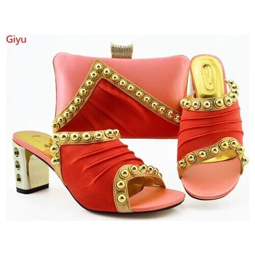 Doershow African Shoes And Bag Matching Set With peach Hot Selling Women Italian Shoes And Bag Set For Party Wedding!HVC1-28