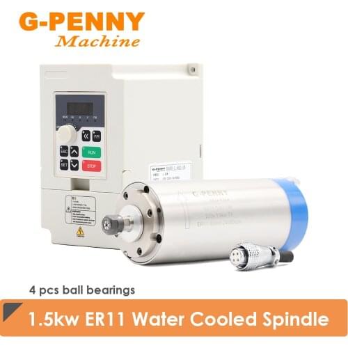 1.5kw ER11 220v/380v Water cooled spindle motor 80*200mm 4 pcs ball bearings & 1.5kw QL Inverter VFD Variable Frequency Drive