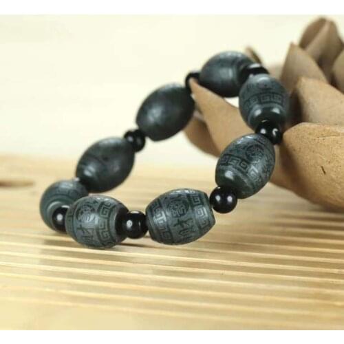 Natural hetian cyan jade beads bracelet handcarved jade bangle real jade bracelets natural jade stone for women men