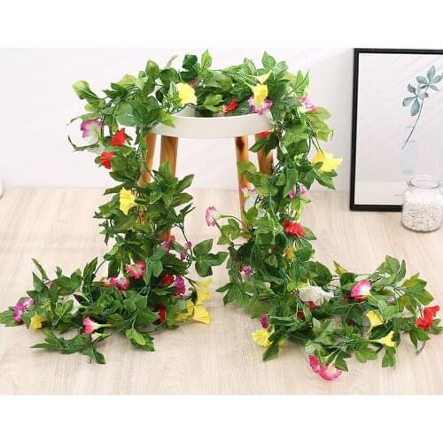 Artificial Flower Rattan Fake Plant Vine Decoration Wall Hanging Morning Glory Basket Flower Petunia Wedding Decor