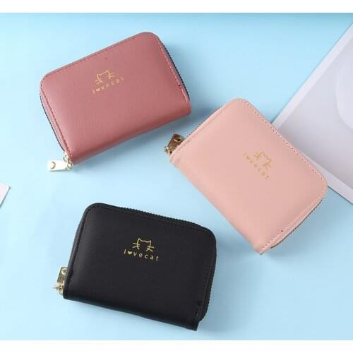 Womens Wallet Card Holder PU Leather Pure Color Money Bag Ladies Small Passport Cover Daily Mini Clutch Bag Shopper Coin Purses