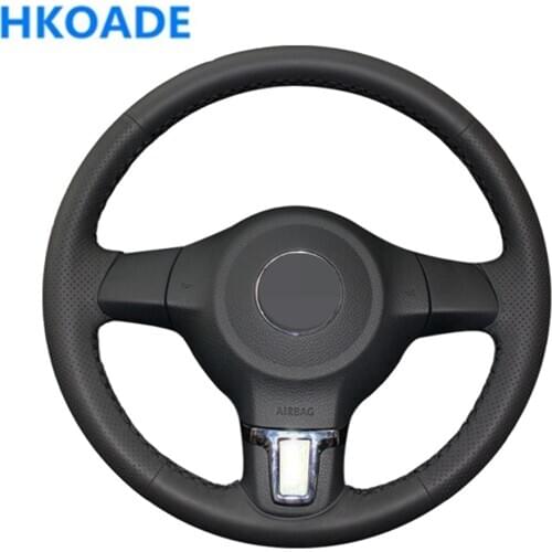 DIY Hand-stitched Black Artificial Leather Car Accessories Steering Wheel Cover For Volkswagen Golf 6 Mk6 VW Polo MK5 2010-2013