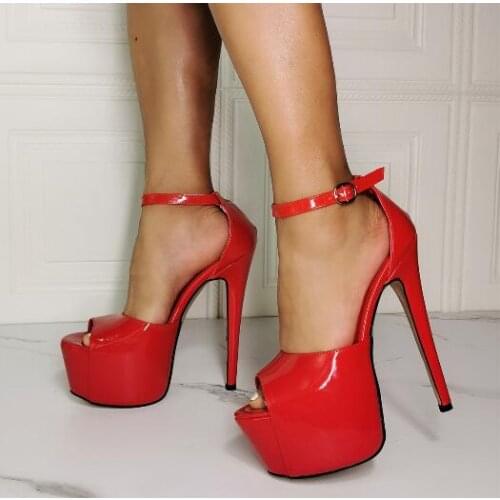 Red Patent Leather Peep Toe Platform High Heel Sandals Female Buckle Strap Sexy Party Stiletto Heels Pumps Shoes Colors Custom