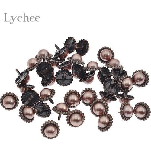 Lychee 50pcs 16mm Vintage Flower Scrapbooking Brads Handmade Photo Album Embellishment DIY Decoration Brads for Craft Making
