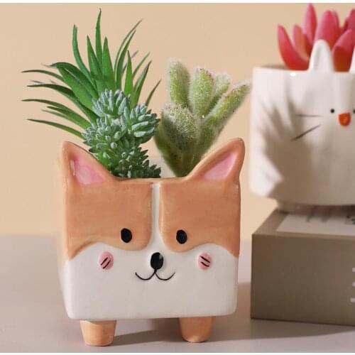 Cute Hedgehog Rabbit Ceramic Flowerpot Succulent Planter Balcony Garden Decor