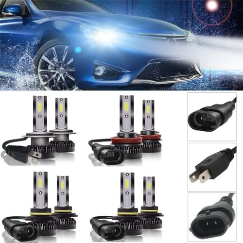 New 2Pcs Mini H7/H11/9005/9006 LED Headlight Bulbs High Bright Low Consumption COB Chip Car Driving Lamps 6000K White#289909