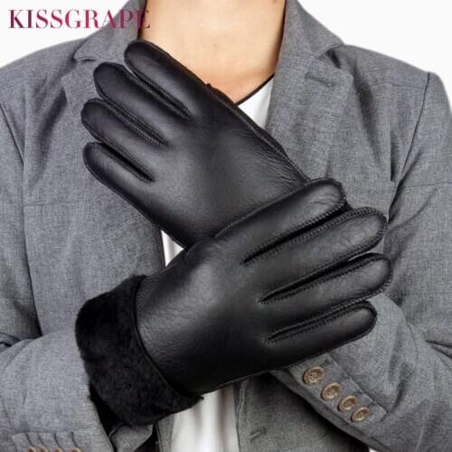 Winter Mens Genuine Leather Gloves for Driving Motorcycle Super Warm Large Natural Fur Gloves Male Outdoor Skiing Guantes Women