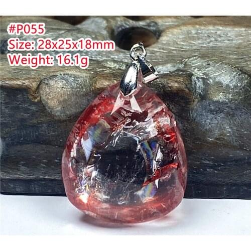 Natural Red Limonite Phantom Quartz Pendant For Women Men Love Healing Beads Clear Crystal 28x25x18mm Silver Rare Gemstone AAAAA